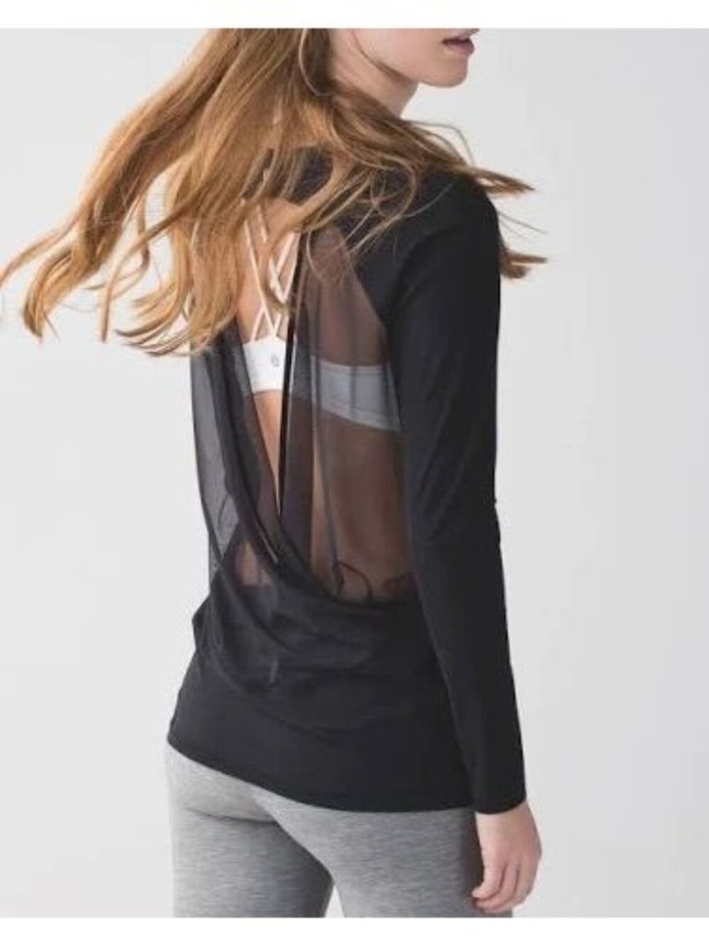 Lululemon Black If You're Lucky Long Sleeve Sheer Mesh Pullover Tee Size 10